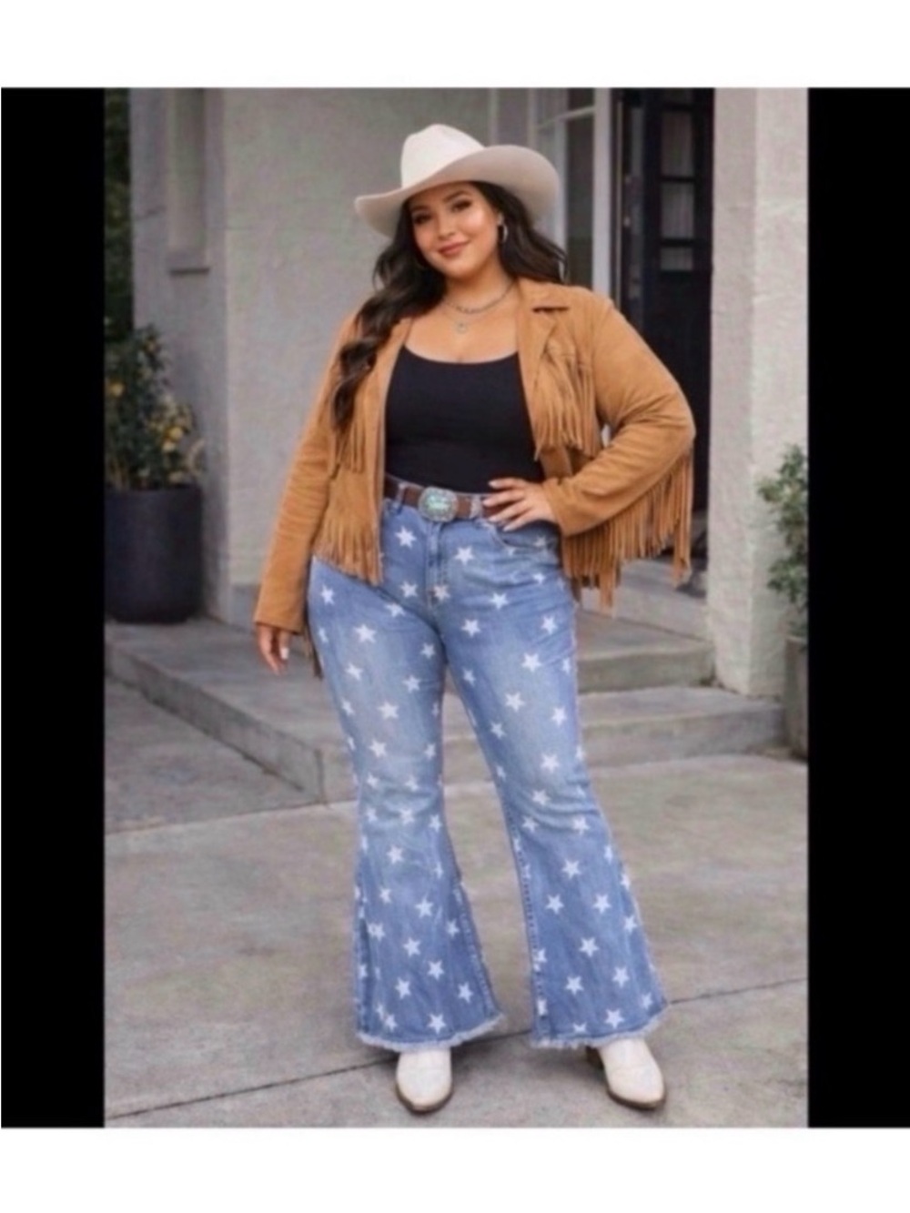 ANNA KACI High Rise Star Print Flare Festival Jeans Size 14 - Picture 3 of 11